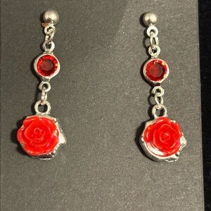 Chic Red Rose Dangle Earrings